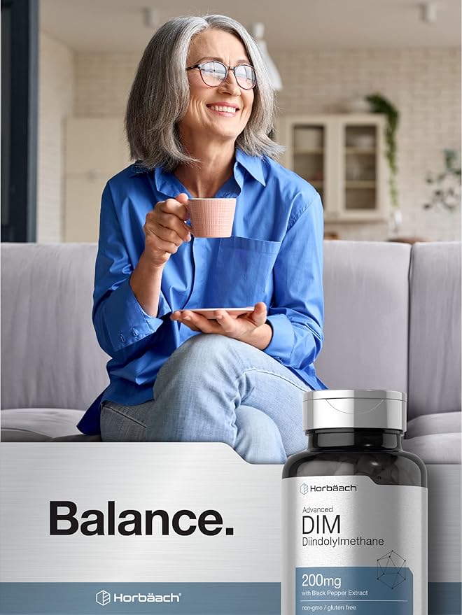 Horbäach DIM Supplement | 200mg | 200 Capsules | Diindolylmethane with Black Pepper Extract | Non-GMO, Gluten Free Formula