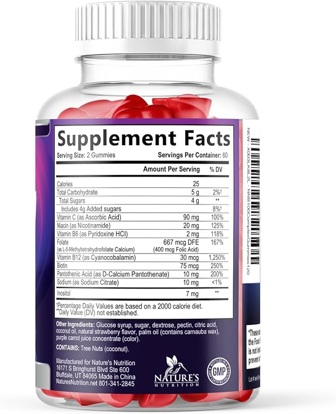 Vitamin B Complex Gummies - Extra Strength Super B Vitamin Gummy with Vitamin C For Immune Support - Energy Support Supplements with Folic Acid, Niacin, B6, B12 & Biotin for Men & Women - 120 Gummies