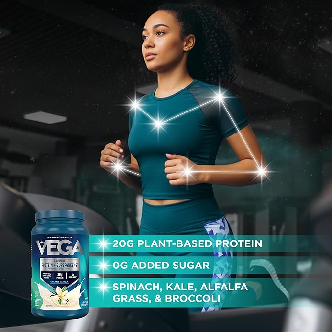 Vega Premium Protein + Supergreens, Chocolate – 20g Vegan Protein, Dairy & Gluten Free, 19.2 oz (16 Servings)