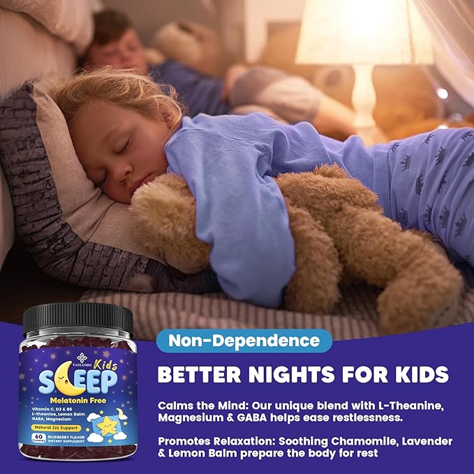 Kids Sleep Gummies Melatonin Free - with Magnesium Glycinate, Lemon Balm, L-Theanine & GABA - Calming Relaxation, Support Natural Sleep, Quiet Mind - Berry Flavor, Non-Habit Forming, 120 Count