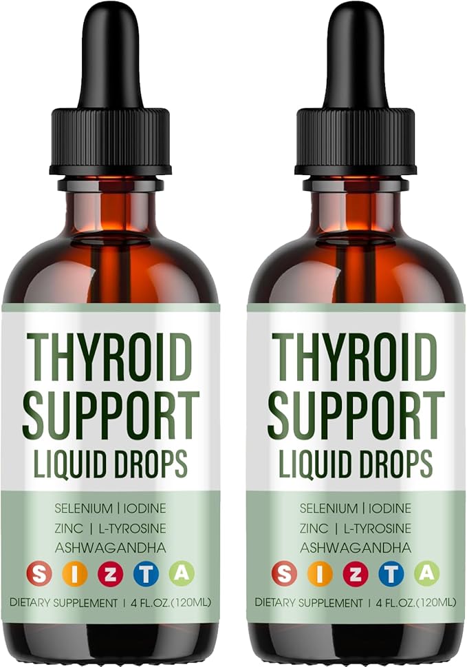 Thyroid Support Liquid Drops – Iodine Drops with Selenium, Zinc, L-Tyrosine & Ashwagandha – Supports Metabolism, Energy & Hormonal Balance for Women & Men