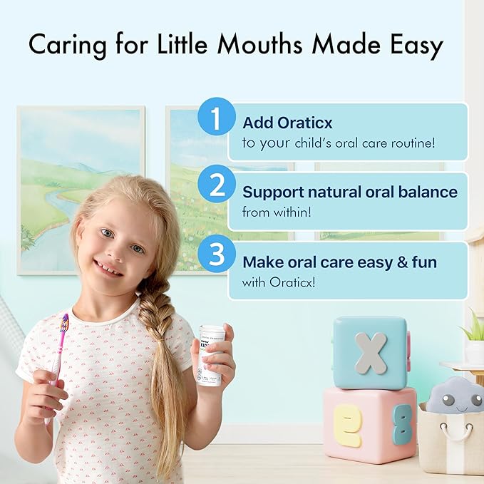 OraTicx Kids Dental Probiotics for Strong Teeth, Healthy Smile, 8 Billion CFU Probiotics for Oral Health, Yogurt Flavor 1-Pack