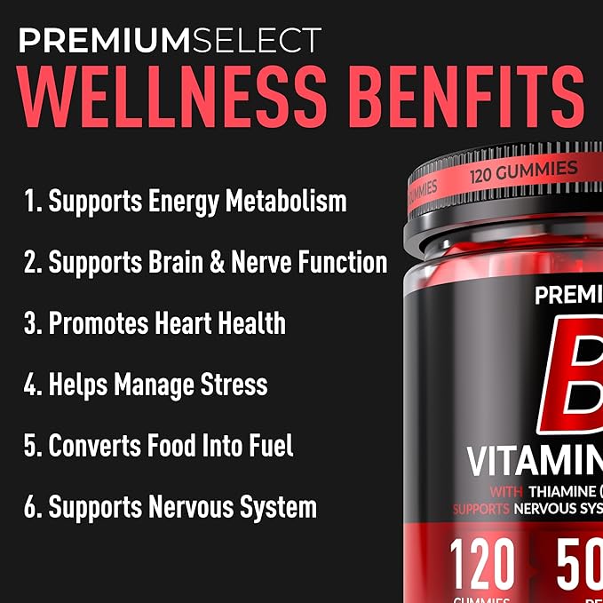 Vitamin B1 Gummies – Sugar-Free Thiamine Supplement with CoQ10 & Magnesium – B1 Gummies for Adults – 120 Gummy Supplement, 2-Month Supply