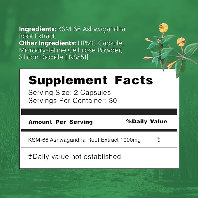 Ashwagandha KSM-66 Capsules for Men and Women - Ashwagandha Supplements for Stress Support, Calm Mood, Relaxation and Sleep - Premium Herbal Supplements, Vegan, Non-GMO, 60 Count
