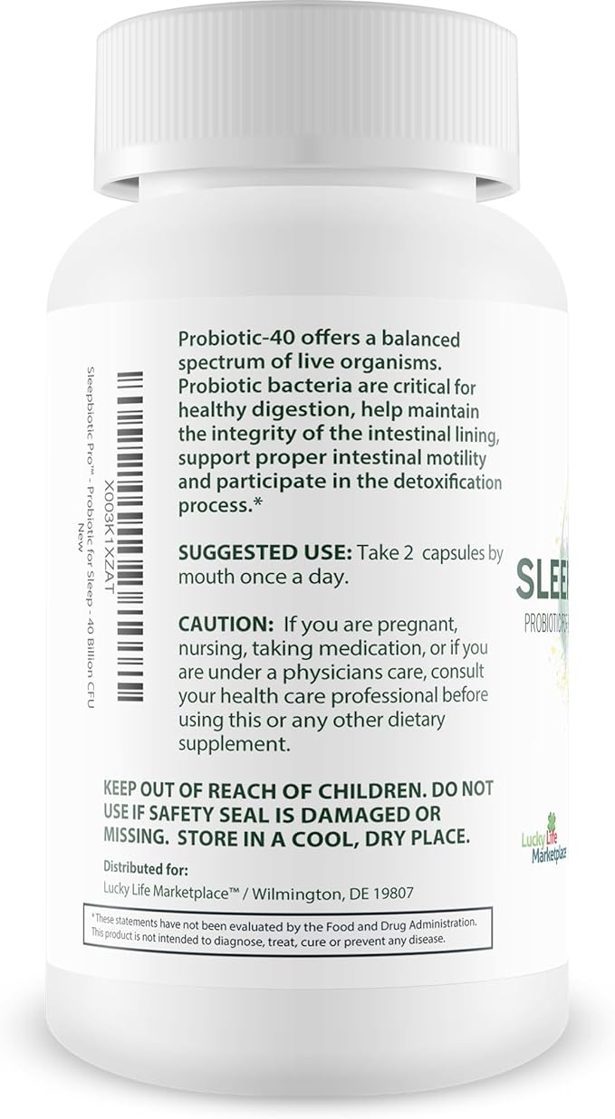 Sleepbiotic Pro - Multi-Strain Probiotic Sleep Support - Aid Gut Health & Immune Support - Promote Relaxation & Sleep Quality with Premium Probiotics - Lactobacillus & Bifidobacterium - 40 Billion CFU