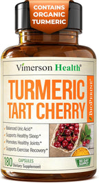 Tart Cherry Capsules – Turmeric Curcumin Supplement with Tart Cherry Extract & Celery Seed Extract – Turmeric Curcumin with Black Pepper for Uric Acid Balance, Joint Health & Sleep Aid - 180 Count