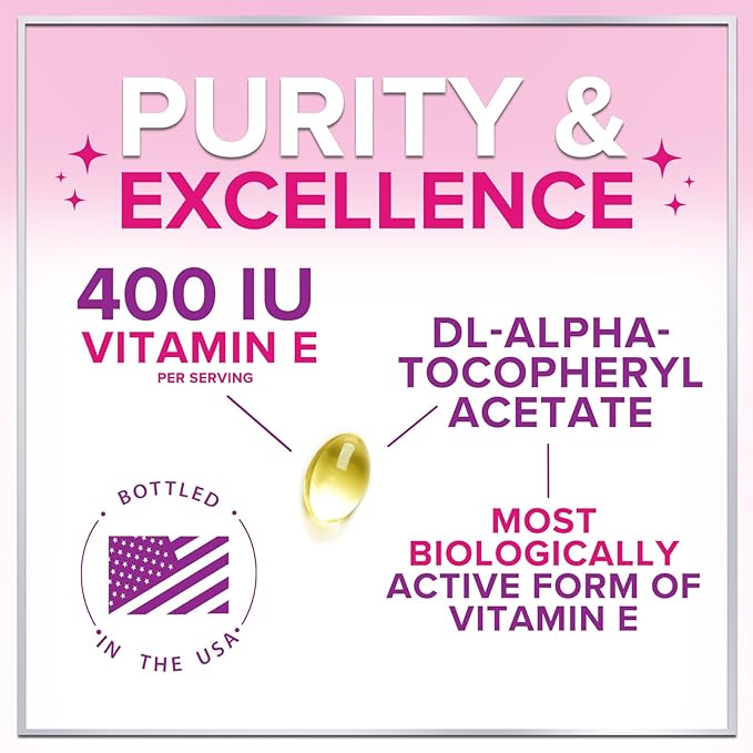 Vitamin E - 180 mg per Serving - Powerful Hair & Skin Support Supplement - dl-Alpha VitaminE Immune Health Support with Antioxidants - Easily Absorbed GMO & Gluten Free, Bottled in USA - 60 Softgels