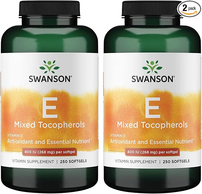Swanson E-400 Mixed Tocopherols - Antioxidant Supplement to Support Heart Health* - Contains D-Alpha Tocopherol - Non-GMO - 250 Softgels (2 Pack)