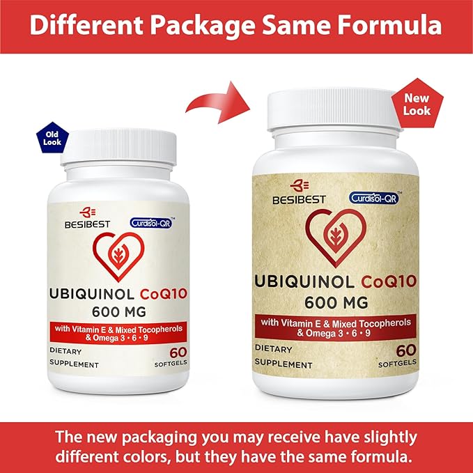 Ubiquinol CoQ10-600mg-Softgel, Active Coq10 Ubiquinol Supplement with Vitamin E & Omega 3, 6, 9, High Absorption-Coenzyme-Q10, Powerful Antioxidant for Energy Production, Tested, 360 Count