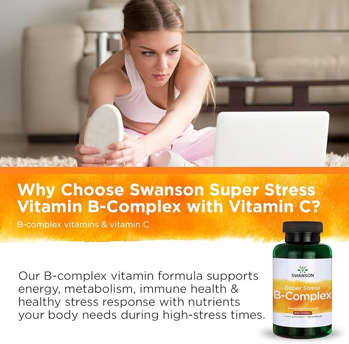 Swanson Super Stress B-Complex Energy and Wellness Supplement for Busy Adults Seeking Daily Vitamin B Support (240 Capsules, 2 Pack)
