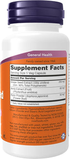 NOW Foods Supplements, Grape Seed (a Highly Concentrated Extract with a Minimum of 90% Polyphenols) Extra Strength 250 mg, 90 Veg Capsules
