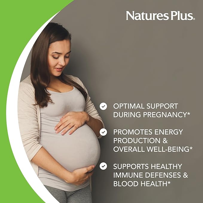 NaturesPlus Source of Life Prenatal - 90 Tablets - Multivitamin & Mineral Supplement with Iron - Nutritional Support for Pregnancy - Gluten Free, Vegetarian - 45 Servings