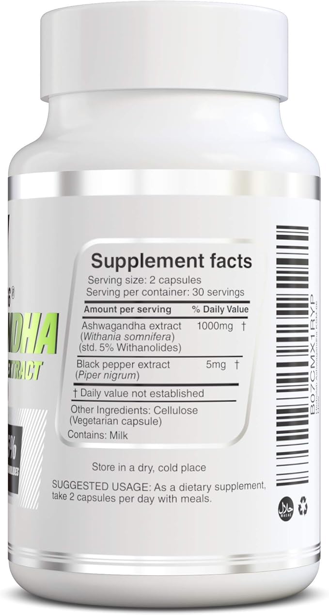 herbolab Ashwagandha KSM 66 15:1 with Black Pepper Extract (Higher Absorption) Max Potency Full Spectrum 5+% Withanolides