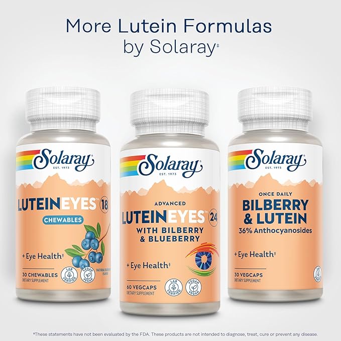 SOLARAY Advanced Lutein Eyes 24 mg - Lutein and Zeaxanthin Supplements - Eye Health Support with Blueberry and Bilberry Extract - Vegan, 60-Day Guarantee, Lab Verified - 60 Servings, 60 VegCaps