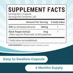 DIM Supplement 300mg for Women & Men, Estrogen Balance & Metabolism, Hormone Balance, Menopause Support, Energy Maintainence, High Absorption with Black Pepper Extract, 120 Caps
