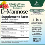D-Mannose 1000mg Per Serving - Cranberry & Hibiscus - Effective Fast-Acting, Flush The Impurities for Bladder, Urinary Tract Health Support Supplement, for Women and Men, USA Bottled - 180 Capsules