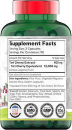 tnvitamins Tart Cherry Capsules 12,000 mg Per Serving - 180 Count | Ultra-Potent Tart Cherry Extract Capsules | Joint, Sleep, & Recovery Support* | High in Antioxidants | Non-GMO | Made in the USA!