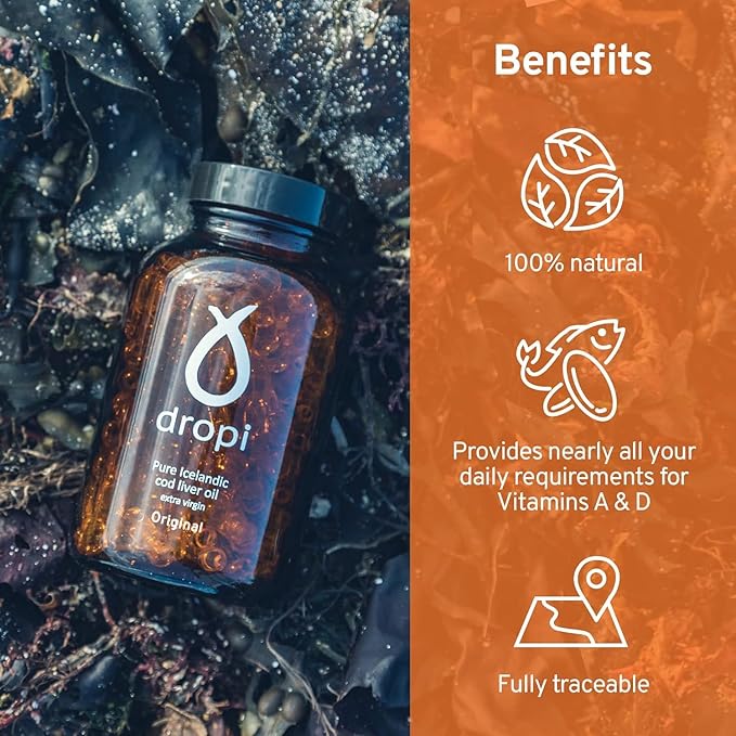 Dropi Omega 3 Fish Oil 500mg (180 Capsules) - Maximum Strength Omega-3s EPA, DHA, Vitamin A & D - Natural & Extra Virgin Cod Liver Oil Supplement for Immune System, Brain Health & Joint Support