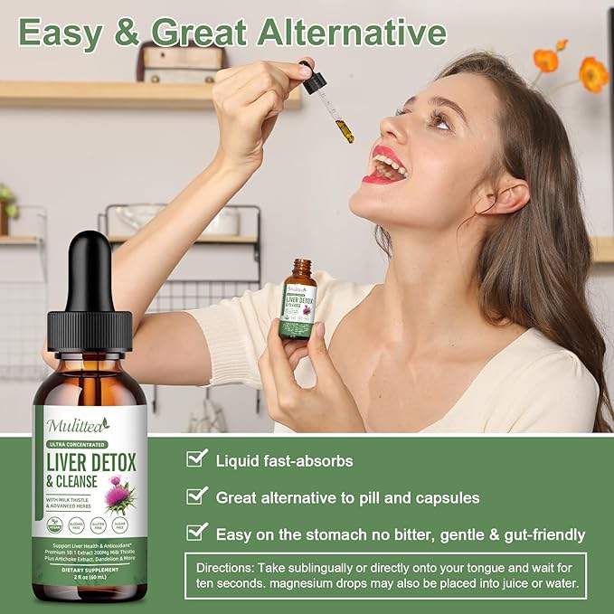 Liver Health & Lymphatic Drainage Drops -Support Liver Cleanse Detox & Repair with Artichoke Milk Thistle Silymarin Extract, Dandelion,Turmeric, Berberine to Renew w/21 Potent Herb-Nutrients-60ml