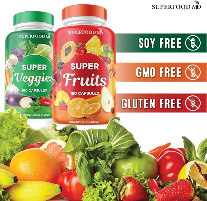 Superfood Fruit and Veggie Supplement - Fruit and Veggie Capsules 100% Whole Super Fruits and Super Vegetables Supplements & Vitamins, with Beta Carotene (720 Count (Pack of 4))