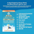 Nutricelebrity Optimal Stress Relief Supplement, Mood Support, Sleep Aid, Ashwagandha Organic, KSM-66, Brain Focus, Probiotics for Women, Gut Health, Vegan Non GMO 60 Days Supply - 2 Pack