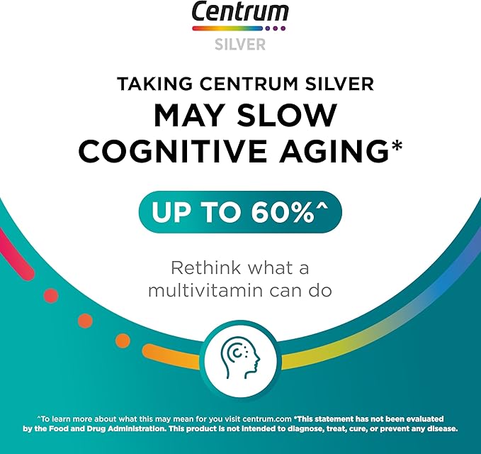 Centrum Silver Multivitamin for Men 50 Plus, Multimineral Supplement, Vitamin D3, B-Vitamins and Zinc, Gluten Free, Non-GMO Ingredients, Supports Memory and Cognition in Older Adults - 100 Ct