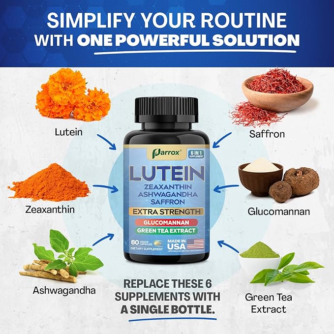 Lutein Supplement with Zeaxanthin, Ashwagandha, Saffron, Green Tea Extract, Glucomannan, Eye Vitamins for Adults, Vision Health Supplement, Plant-Based Formula for Daily Support (2 Pack)