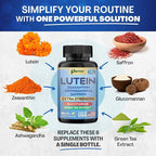 Lutein Supplement with Zeaxanthin, Ashwagandha, Saffron, Green Tea Extract, Glucomannan, Eye Vitamins for Adults, Vision Health Supplement, Plant-Based Formula for Daily Support (60 Caps)