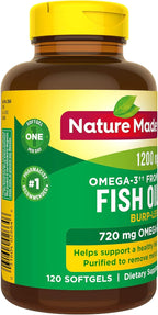 Burp-Less Fish Oil 1200 mg One Per Day, 120 Softgels, Fish Oil Omega 3 Supplement For Heart Health