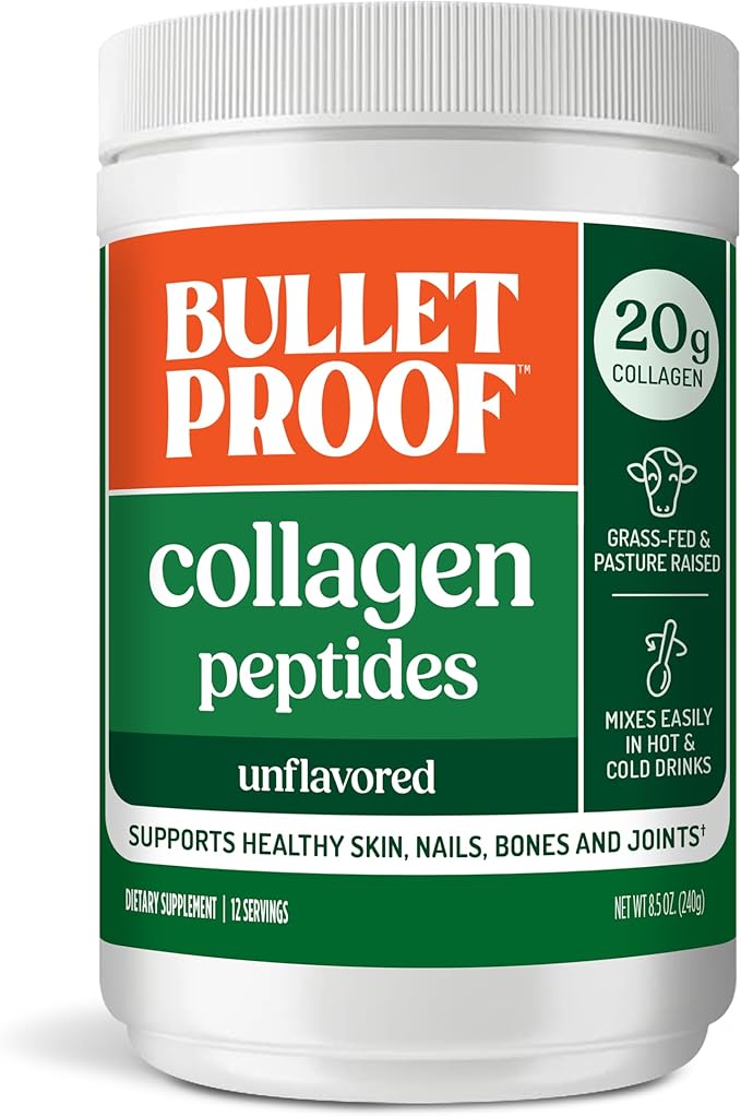 Bulletproof Unflavored Collagen Peptides Powder, 20g Grass-Fed Collagen Protein and Amino Acids for Skin, Bones and Joints, 8.5 Ounces