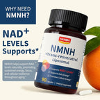 NMNH NAD+ Supplement, Liposomal 600mg NMN NAD+ and Resveratrol Complex for Cellular Energy, Healthy Aging & Metabolic Support, 90 Capsules
