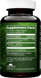 MRM Nuturition Vegan Vitamin D3 & K2 | Bone + Immune Health | Made from lichens | Supports Calcium Absorption | Vegan + Vegetarian Friendly | 60 Servings