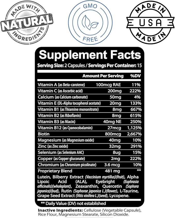 Kaya Naturals Eye Health Supplement, Lutein and Zeaxanthin, Vision Health, Eye Strain Support 800 mg Vitamin Supplement 30 Capsules