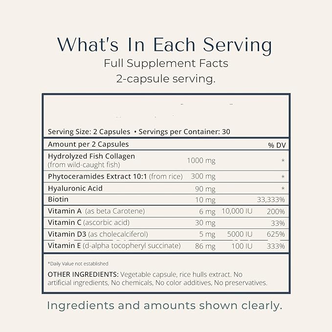 Zi-Collagen Marine Collagen Capsules for Skin, Hair & Nails – Collagen Supplement with Phytoceramides, Hyaluronic Acid, Biotin & Vitamins A C D3 E – 60 Capsules