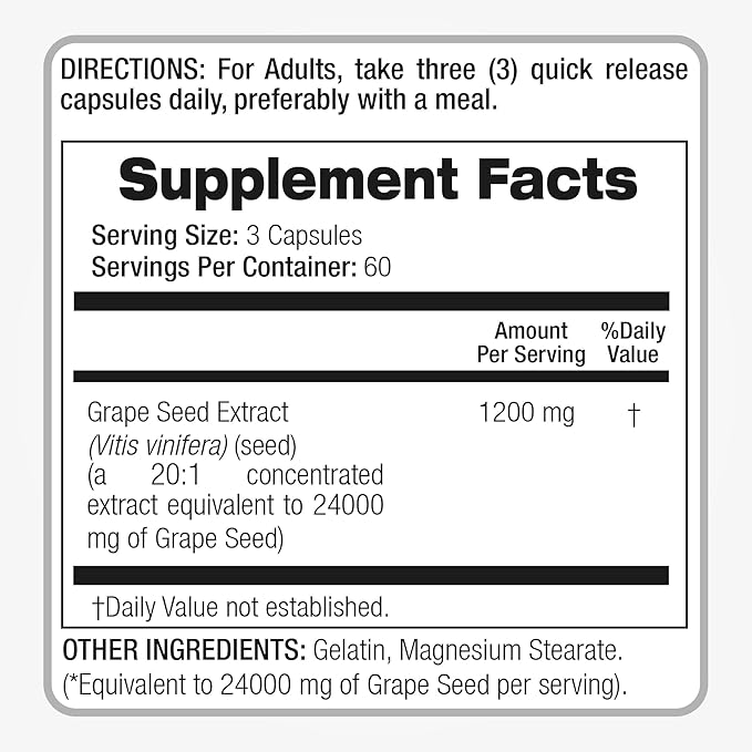 FITO MEDIC'S Lab | Grape Seed Extract | Grape Seed | 180 Capsules |Ultra high Absorption.
