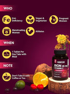 Iron Supplement for Women Men, High Potency Iron 65mg with Vitamin C 250mg, Stomach Friendly Iron Pills for Red Blood Cell & Immune Support, Vegan, Non-GMO & Gluten Free, 30 Tablets