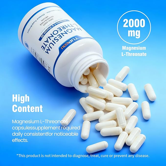 Magnesium L-Threonate 120 Capsules,Vitamin D3,Magnesium Threonate with Vitamin C,High Absorption,Non-GMO,60 Days Supply (120)