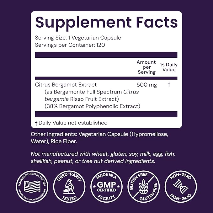 Healthy Origins Citrus Bergamot 500 mg, Bergamonte® Patented Extract, 38% Polyphenols, Cardiovascular & Metabolic Support, Third-Party Tested,120 Veggie Capsules*