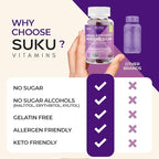 SUKU Vitamins - Mega Strength Magnesium - 177 mg of Magnesium Bisglycinate Gummies for Muscle Function - Easy to Chew - Non GMO, Gluten Sugar Free - Grape BlackBerry Flavored Gummy Vitamins (50 Count)