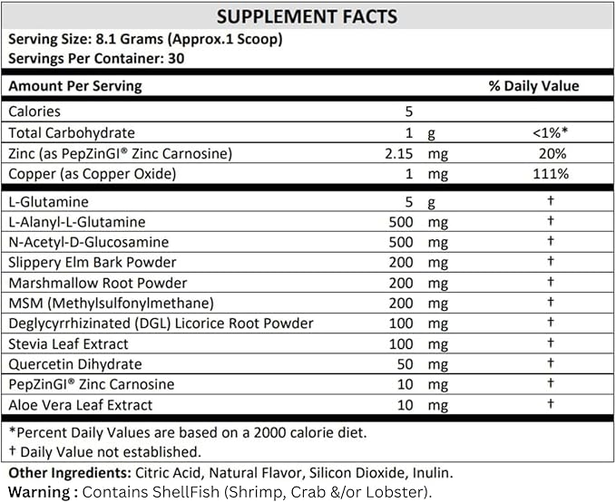 TERRA ORIGIN Healthy Gut Powder (Honey Lemon) | 30-Servings with L-Glutamine, Zinc, Glucosamine, Slippery Elm Bark and More!