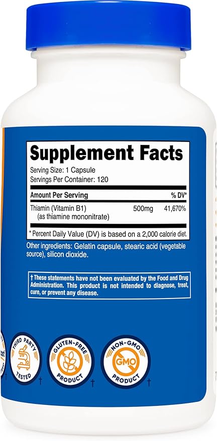 Nutricost Vitamin B1 (Thiamin) 500mg, 120 Capsules (2 Bottles)
