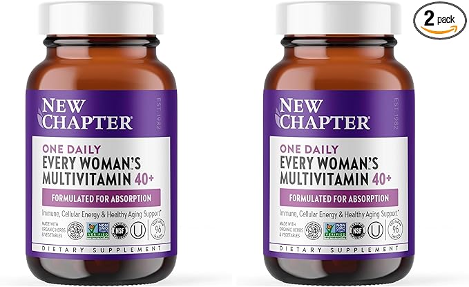 New Chapter Women’s Multivitamin 40+, Extra B6 & B12, Biotin for Hair Growth, D3, VIT C, Zinc for Immune & Stress Support, Gentle on an Empty Stomach, Non-GMO, Gluten-Free, 96 Tablets, (Pack of 2)