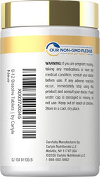 Carlyle Vitamin B12 Sublingual 2500 mcg | 250 Fast Dissolve Tablets | Cyanocobalamin Supplement with Folic Acid for Adults | Natural Berry Flavor | Vegetarian, Non-GMO, and Gluten Free