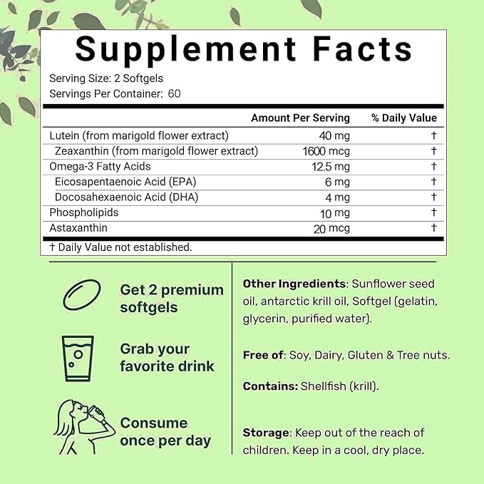 AREDS 2 + Advanced Lutein and Zeaxanthin Supplement -40 mg Lutein & Zeaxanthin with Astaxanthin,Omega-3,EPA,DHA-Dietary Supplement for Eye Health Support,Vision Support-120 Softgels