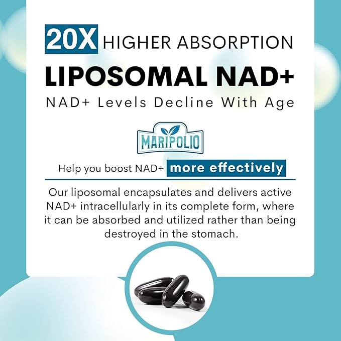 Liposomal NAD+ 1000 mg Supplement | High Bioavailability Liposomal Delivery | Cellular Energy & Wellness Support | Pure NAD+ Dietary Supplement | 180 Softgels