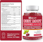 Beet Root Gummies, Nitric Oxide Supplement for Men Women | Organic Beet Gummy with Grape Seed, Pomegranate, Black Pepper, Vitamin C, B12