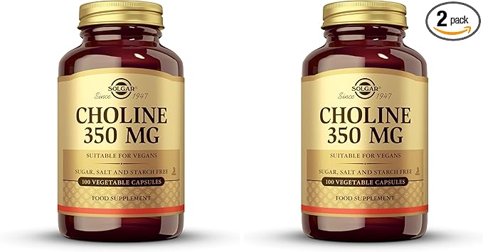 Solgar Choline 350 mg, 100 Vegetable Capsules - Supports Healthy Brain & Cellular Function - Vegan, Gluten Free, Dairy Free, Kosher - 100 Servings,(Pack of 2)