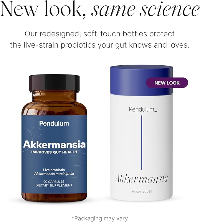 Pendulum Akkermansia Probiotic with Prebiotic Fiber - Delayed Release Capsules, Third-Party Tested, Authentic 100M AFU Live Strain for Gut Health & GLP-1 Support for Men & Women (90 Capsules, 1-Pack)