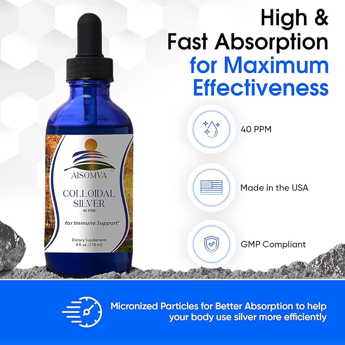 Colloidal Silver Liquid with Dropper – Mild Silver Protein 40ppm | High Absorption, Pure & Clean Formula | Made in USA, GMP Compliant (4 Fl Oz)