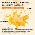 L-Lysine Gummies 1000mg - L-Lysine Supplements for Kids and Adults - Lip and Cold Sore* Support for Women - Chewable Lysine Gummies with Vitamin B12 - Vegan, Non GMO, Gluten-Free, 60 Counts